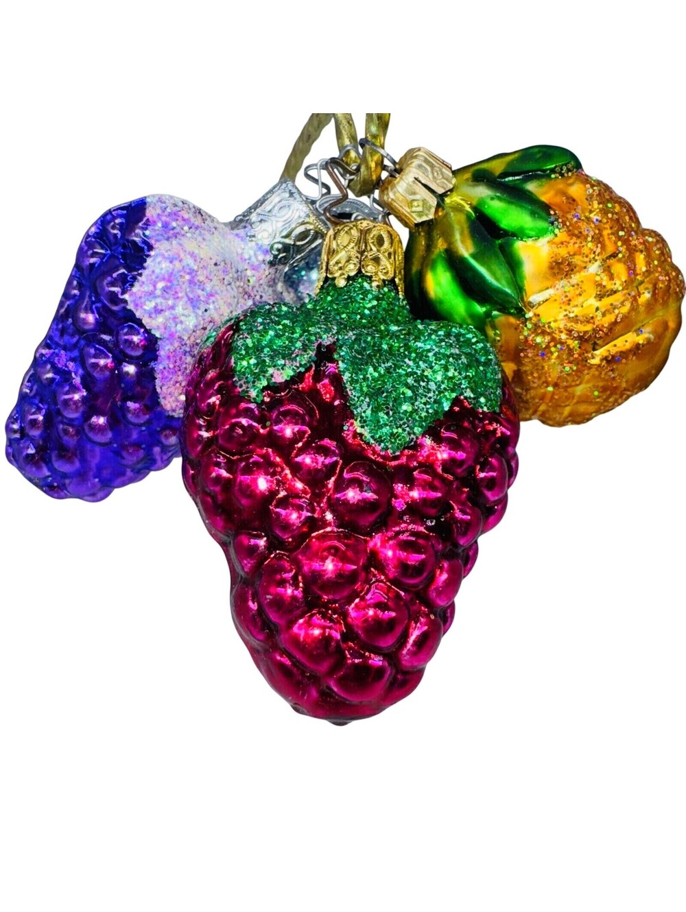 West Germany Glass Ornament Grapes Strawberry Pineapple 2.25" vintage christmas